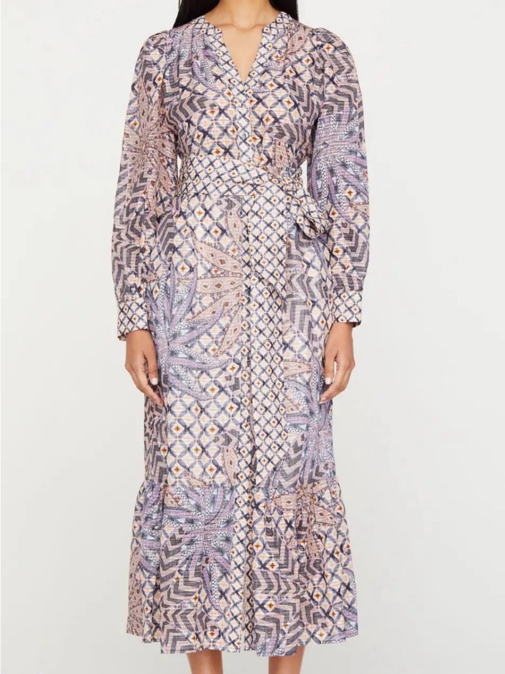 Marie Oliver Dedra Dress Size 4 Belted Printed Midi Maxi Dress